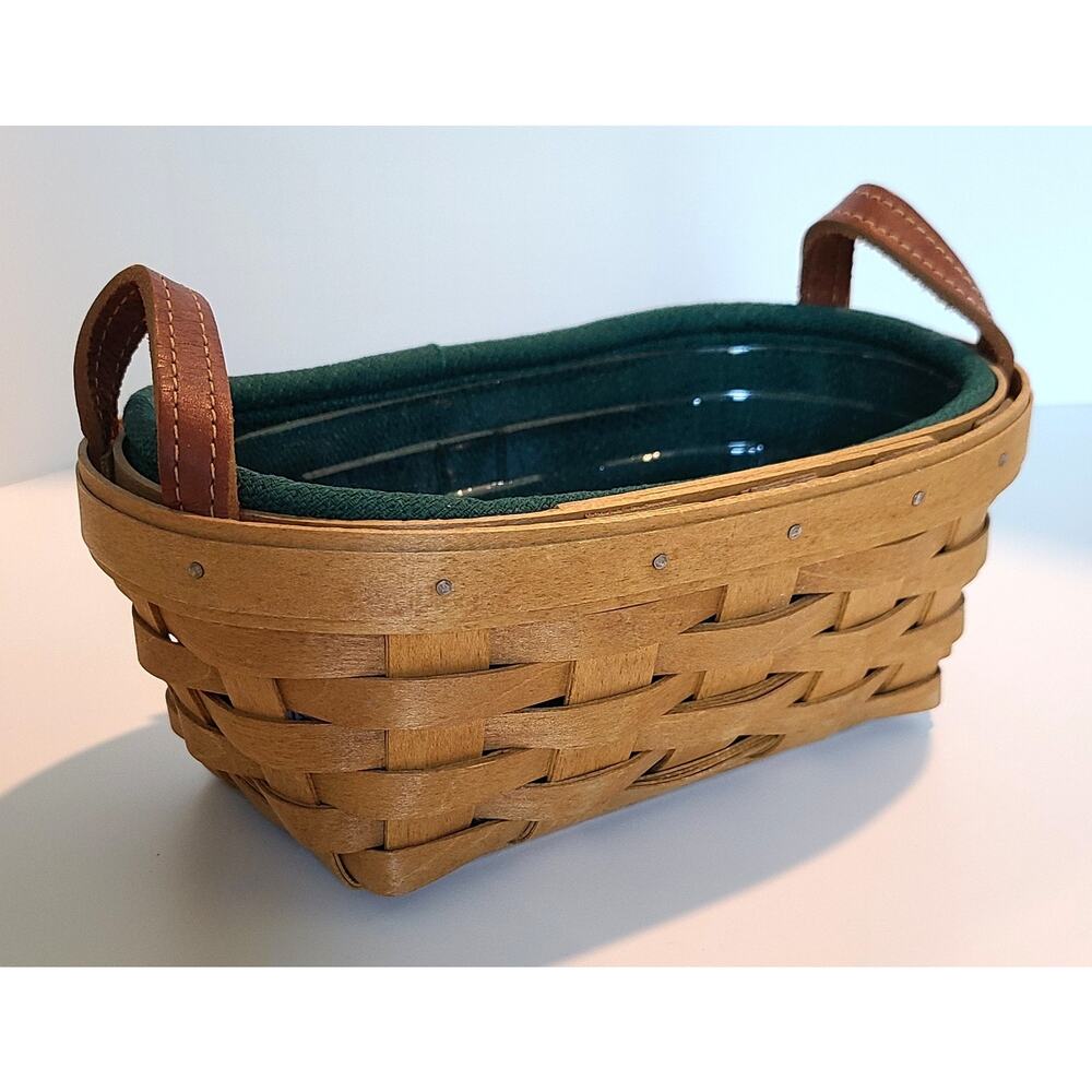Longaberger Knick Knack Basket Sage Green Liner Plastic Protector 2004